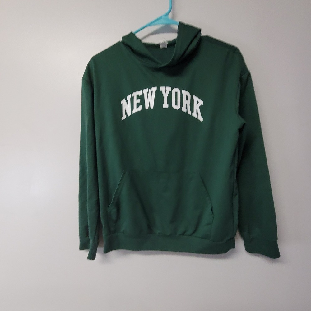 SHEIN New York Graphic Hoodie Green Youth Size 13-14Y Casual Sweatshirt